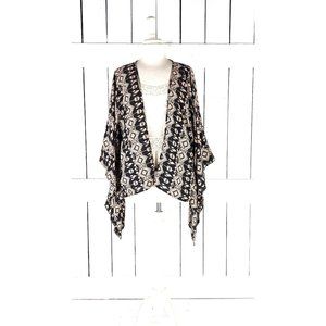 90s vintage black beige tribal Aztec print kimono cover up jacket